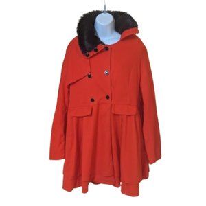 Red A-Line Princess Coat  with Black Faux Fur Collar Fits 1X  NEW NWOT